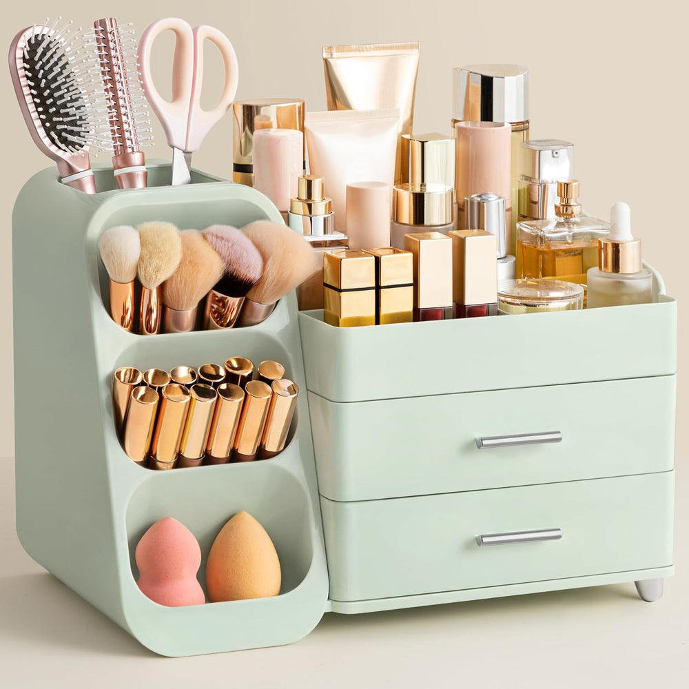 HBlife Makeup Organizer with Brush Holder for Vanity, Large Plastic Bathroom ...