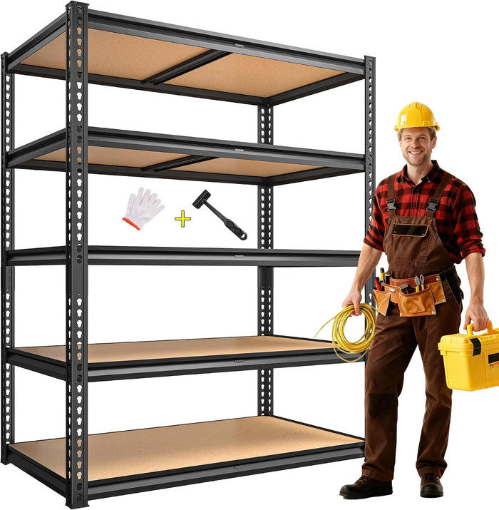 ROOMFAVE Garage Shelving Heavy Duty, 5 Tier,72" H x 35.56" W x 16" D Black