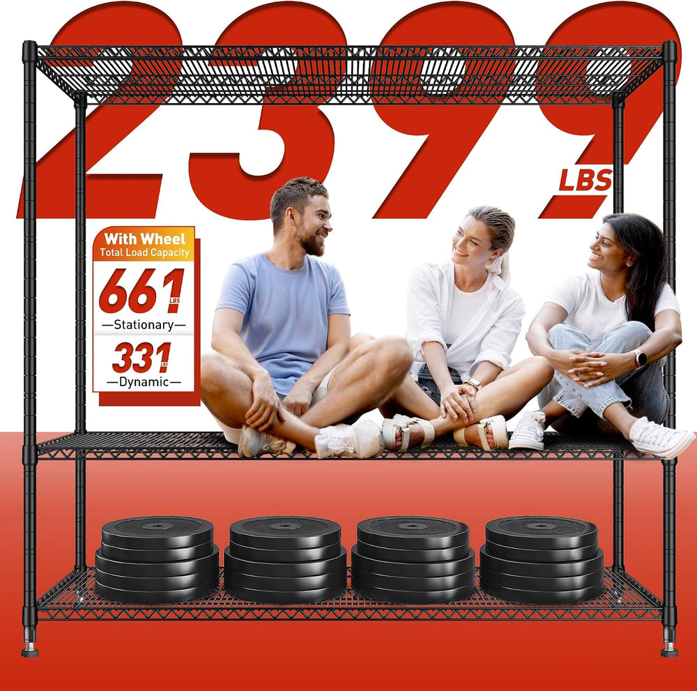 REIBII Extra-Wide 60"W 4-Tier Wire Shelving with Wheels, 2399lbs for Garage