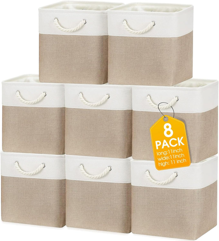 meekoo 8 Pack Fabric Storage Bins Baskets, 11 x 11 x 11 in, Beige