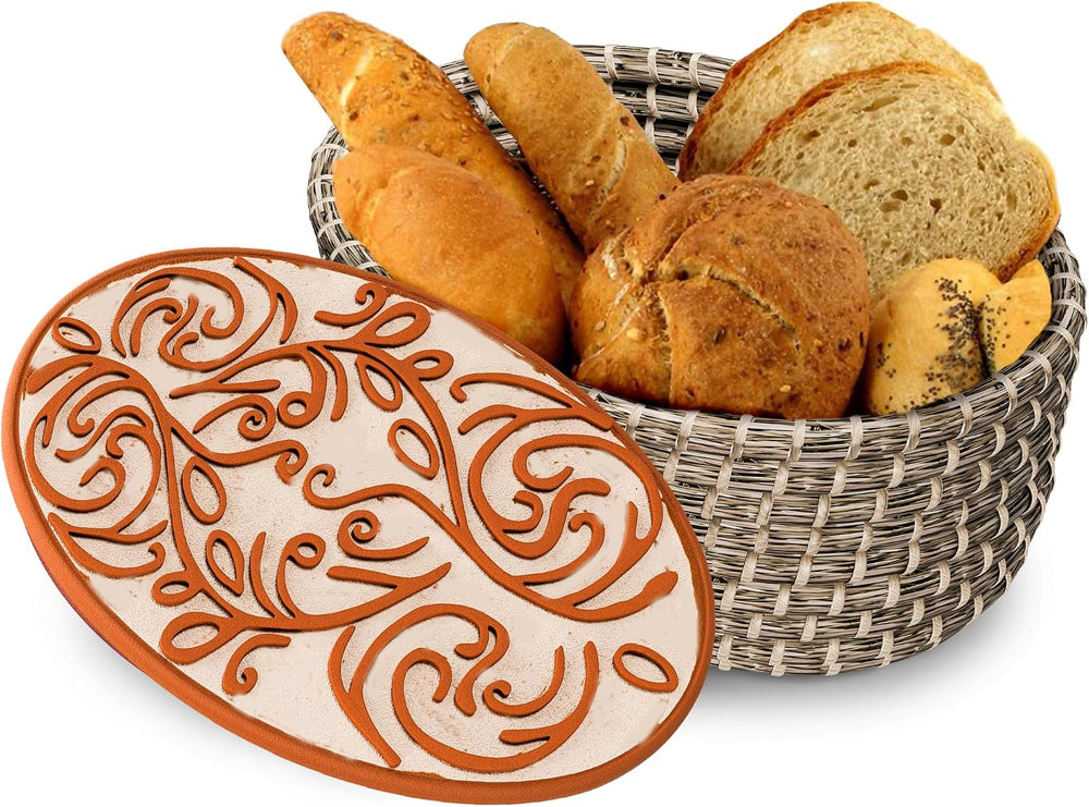 Bread Warmer Basket with Stone - Hand Woven Bread Basket With Warming Stone I...