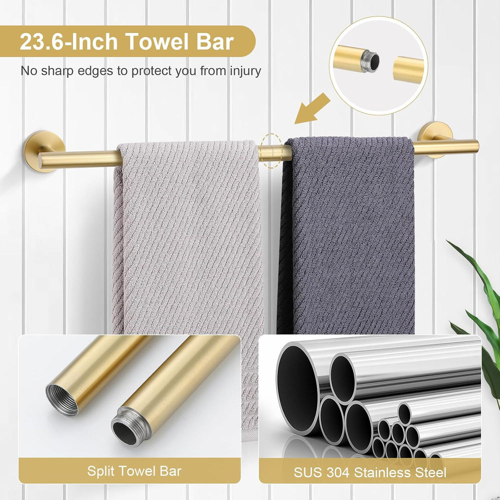 TQKAG 5 Piece Bathroom Accessories Set Brushed Gold Bathroom Hardware Set 23....