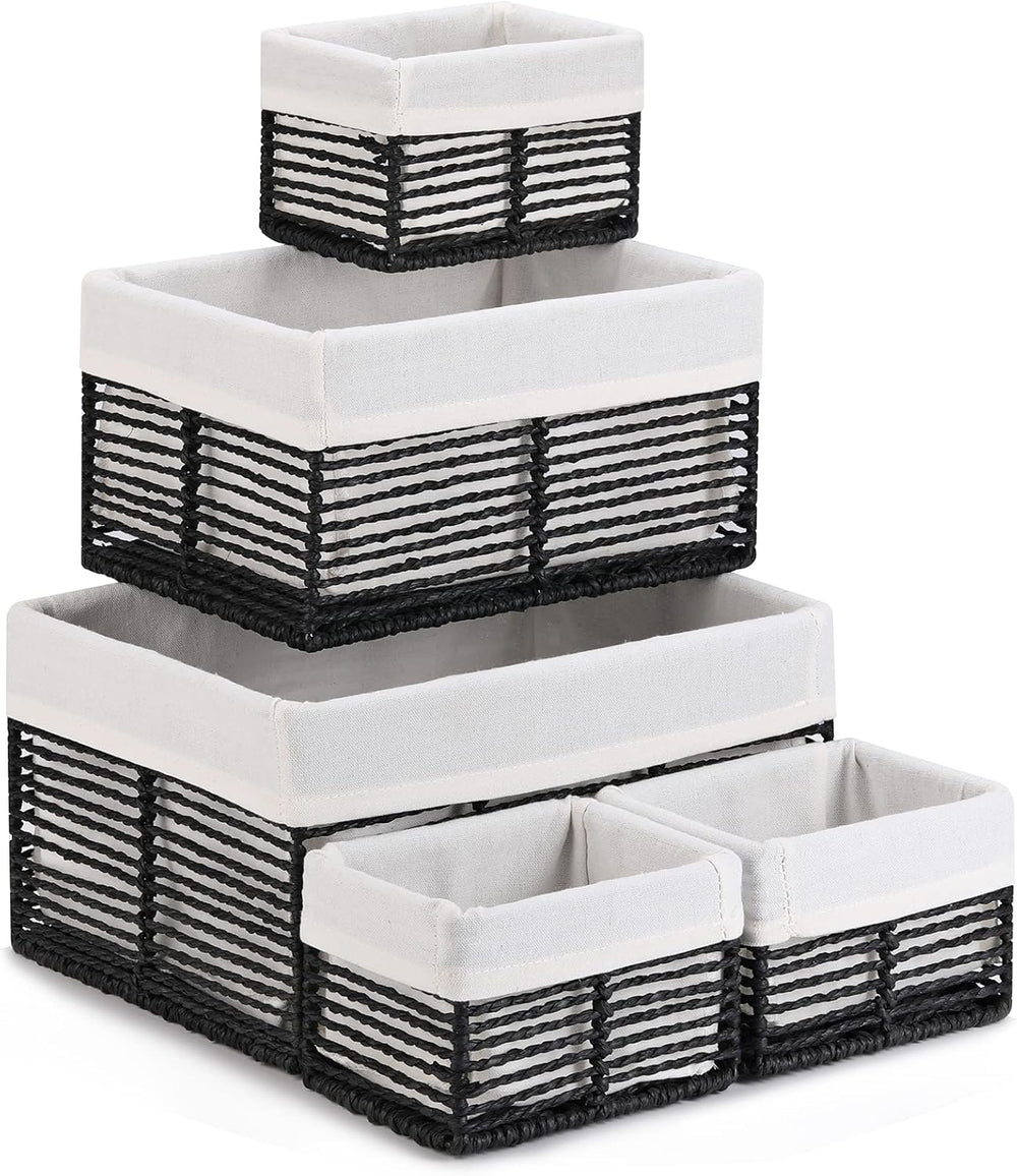 Vagusicc Wicker Storage Baskets, Hand-Woven Paper Rope Black Baskets for Stor...