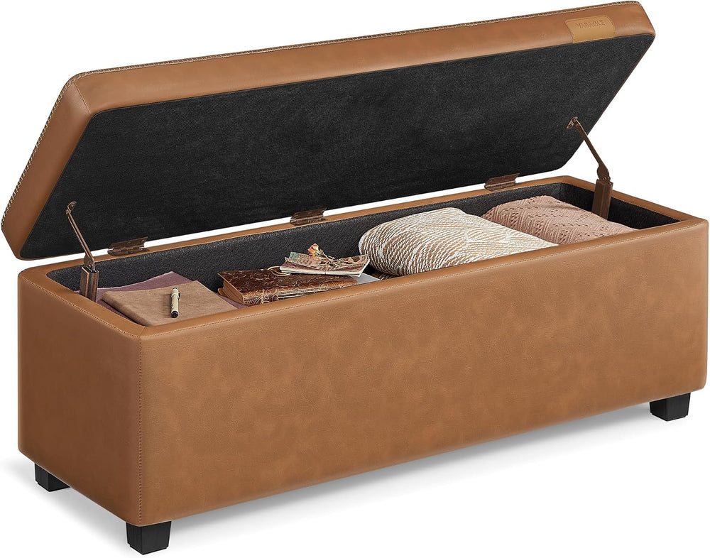 VASAGLE Storage Ottoman Bench with Stitching, PU Leather, Entryway Bedroom