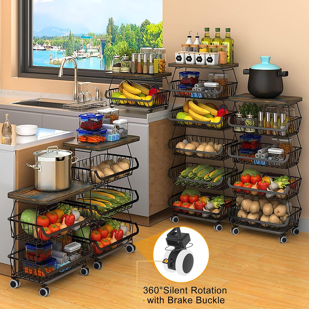 BEEY Metal Storage Baskets with Wheels, Metal Wire Market Basket Storage Orga...