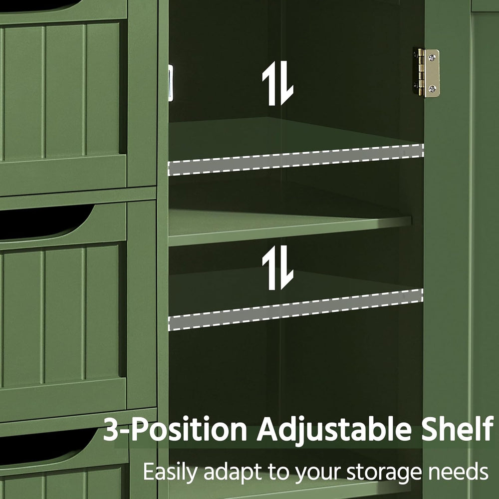 Yaheetech Small Bathroom Storage Cabinet with 4 Drawers & Door, Green