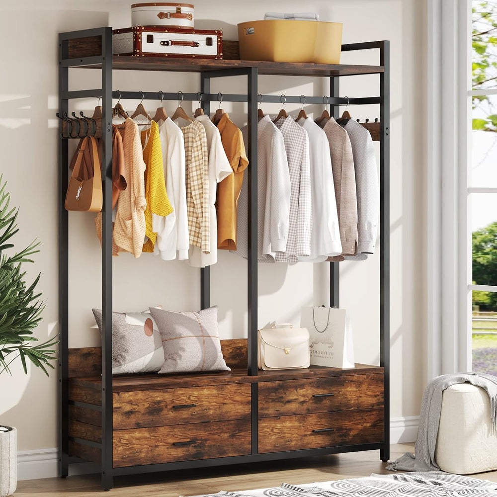 Tribesigns Freestanding Closet Organizer, Garment Rack with 4 Drawers