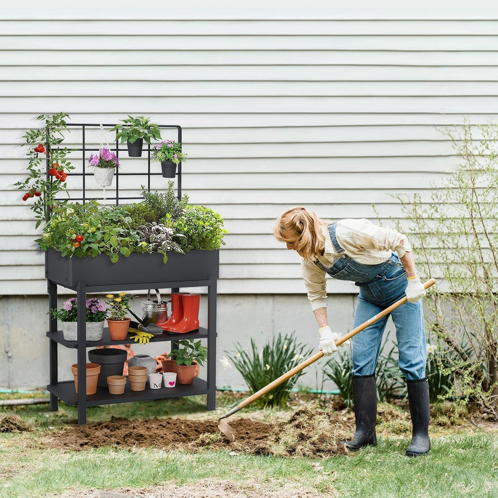 Metal Raised Garden Bed with Trellis & Legs