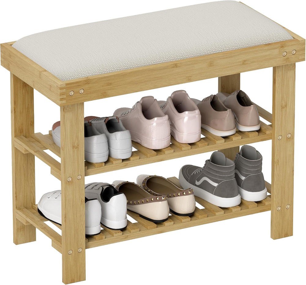 HOMCOM Small Bamboo Shoe Bench 3-Tier Storage 23.6" x 11.4" x 19.3&...