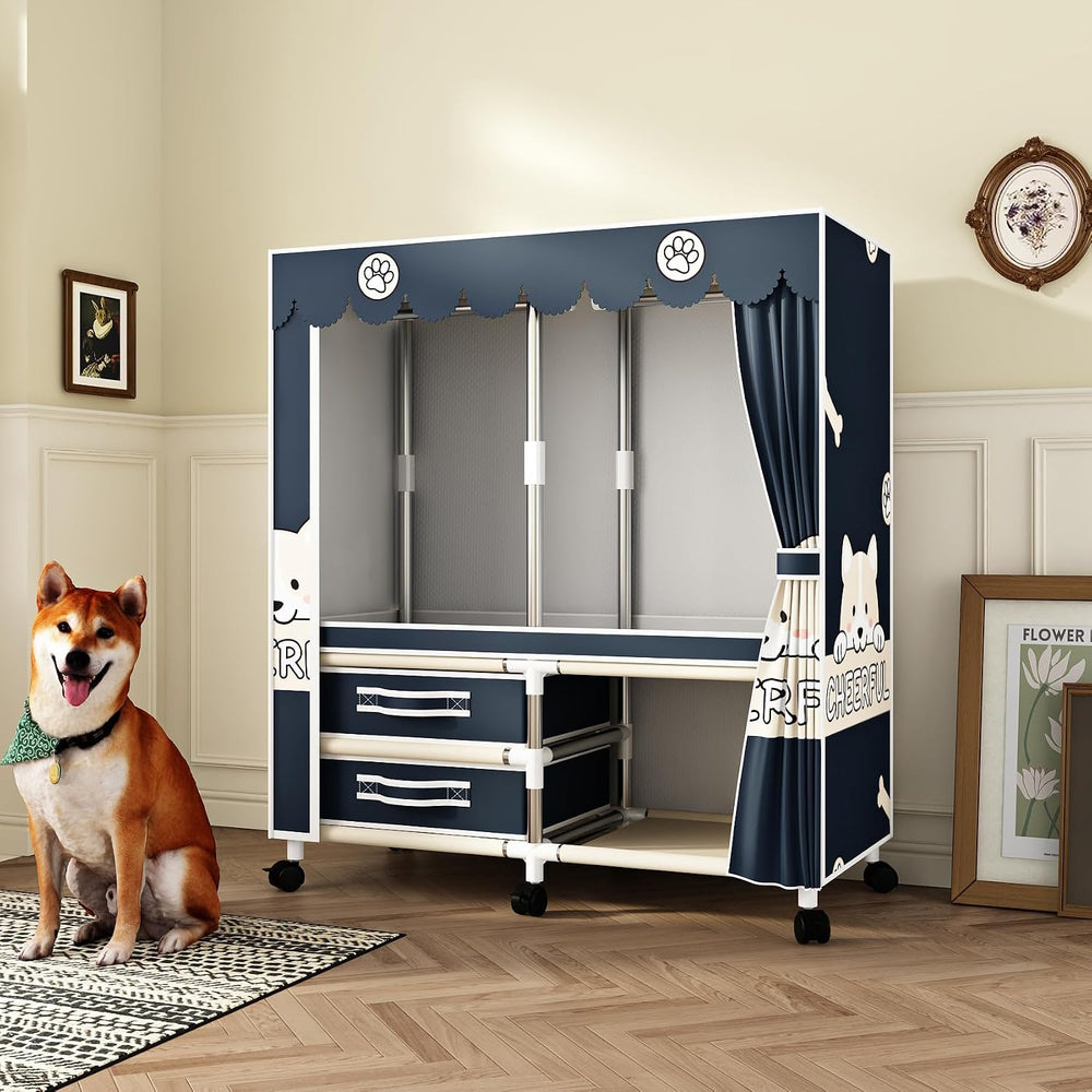 Large Portable Armoire Wardrobe Closet with 4 Hanging Rods and Lockers,Metal ...