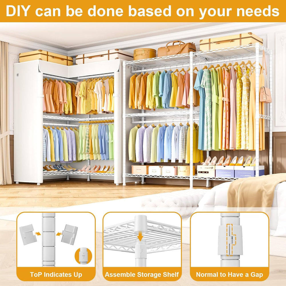 ULIFHOME E15C Garment Rack L Shaped Clothes Rack for Corner,Freestanding Clot...