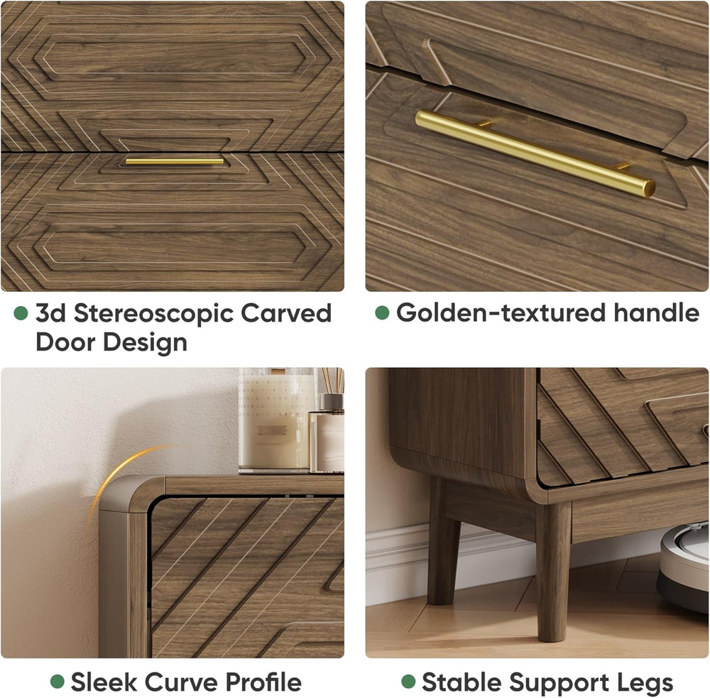 Shoe Storage Cabinet with Hand-Carved Raised Embossed 2 Flip Drawers,Narrow S...