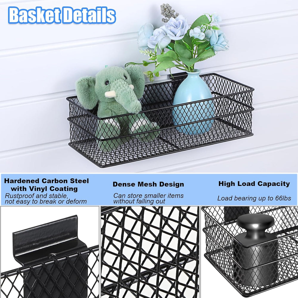 BSTKEY Slatwall Basket Set of 4, Metal Ventilated Hanging Wire Baskets, Retai...