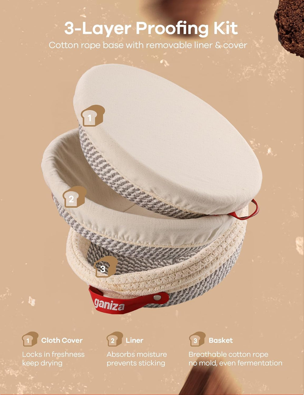 Ganiza 22-Piece Sourdough Proofing Basket Gift Set, Natural Cotton Rope