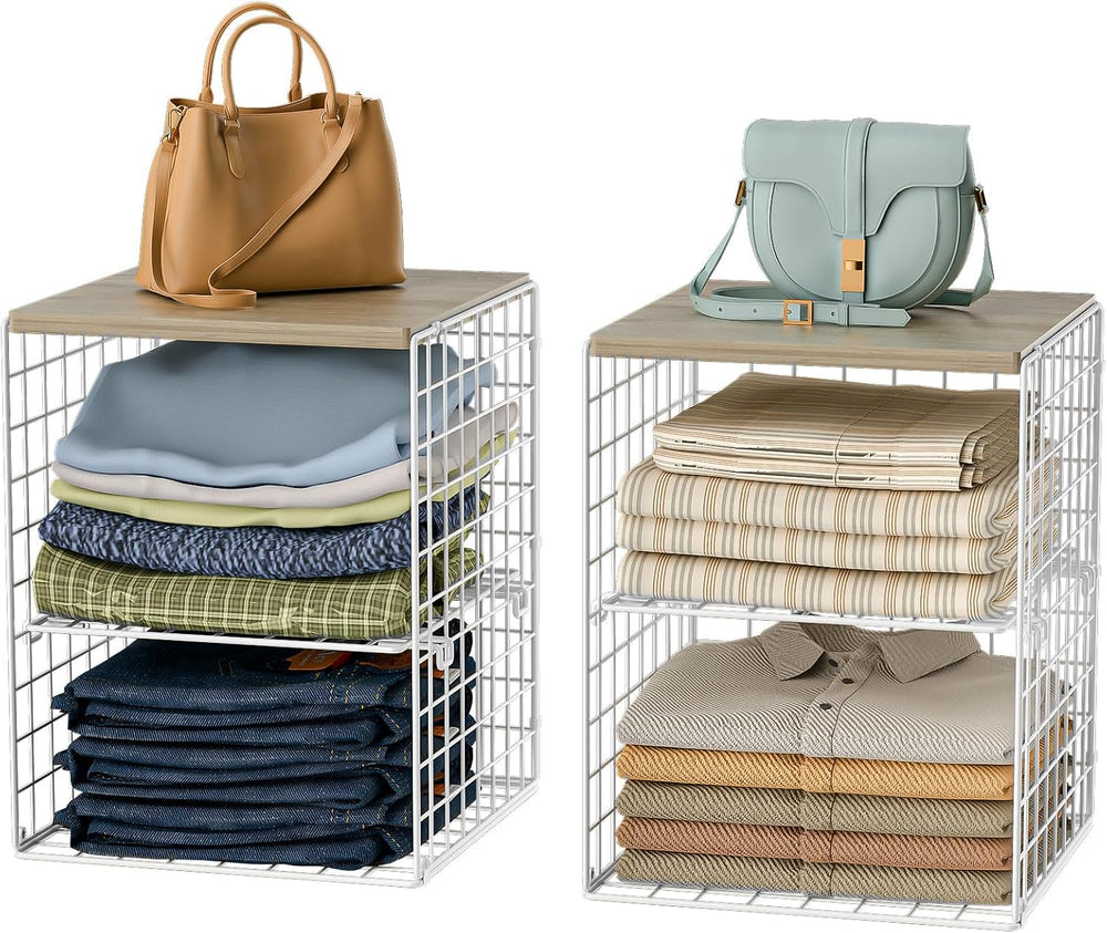 4-Tier Stackable Closet Organizers and Storage, Adjustable Dividers & Woo...