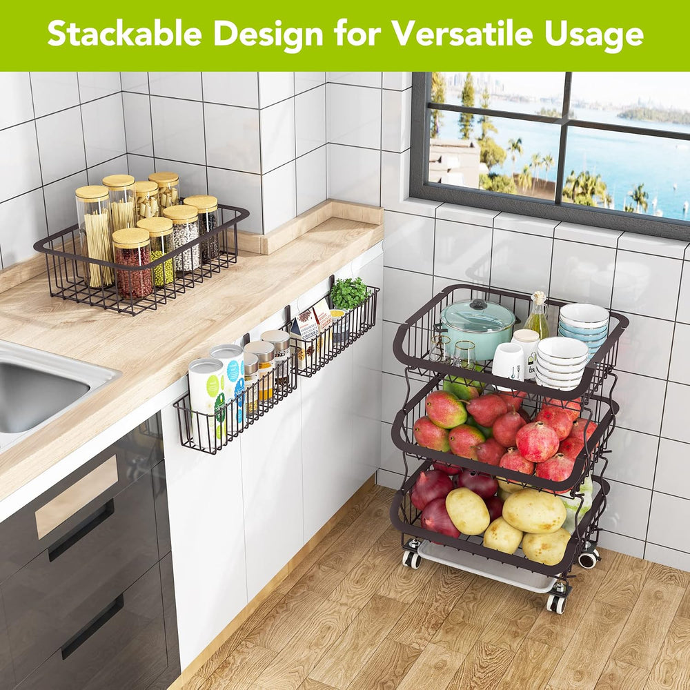 1Easylife Fruit Vegetable Basket, 4 Tier Stackable Metal Wire Basket Cart wit...