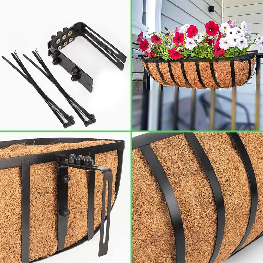 Railing Planter Window Box - 2 Pack 30 Inch Deck Balcony Rail Planter with Co...