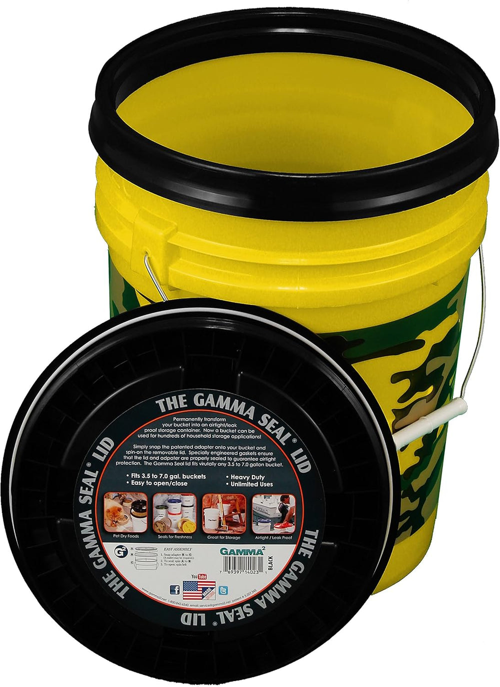 Camoflage Bucket Kit, One Yellow 5 Gallon 90 mil Bucket with Camo Print and a...