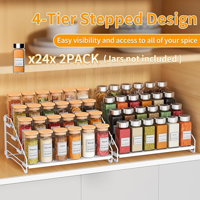 RCHYFEED Spice Rack Organizer for Cabinet, 4 Tier Spice Organization for