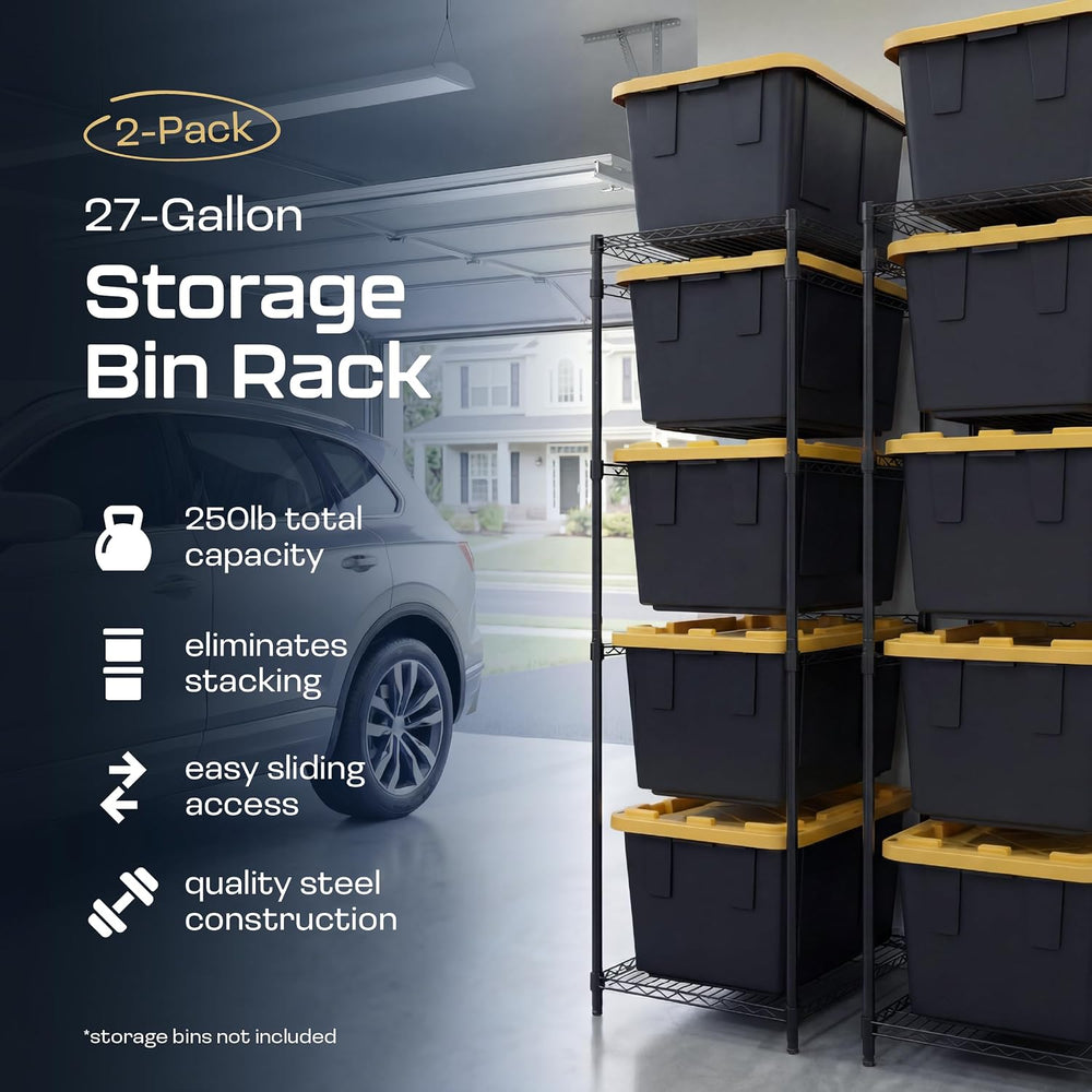 MonsterRAX 2-Pack 5-Tier NSF Bin Rack for 27-Gal Totes, Black