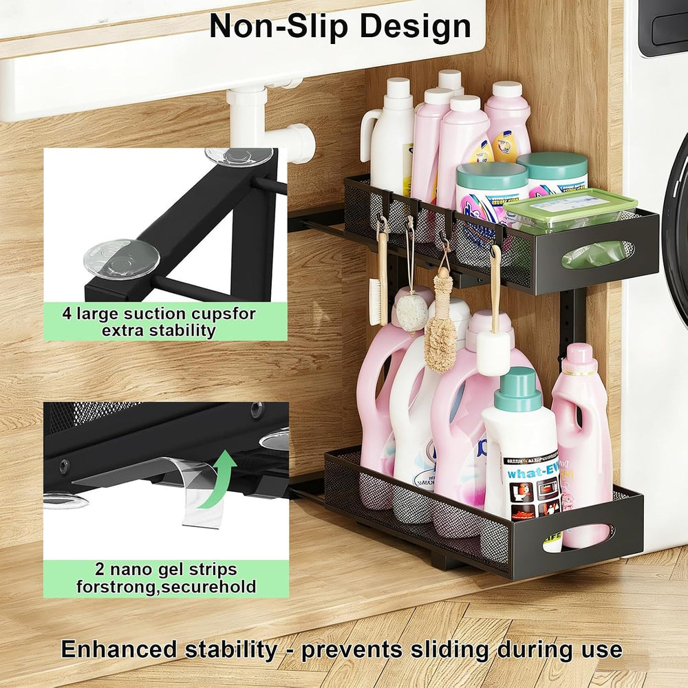 2-Pack Under Sink Organizer, 2-Tier Pull Out Cabinet Storage, Black