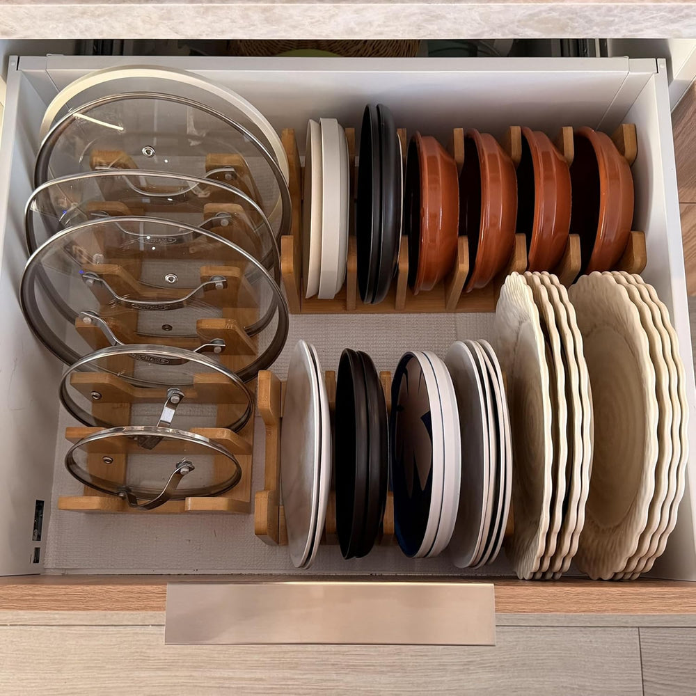 Kitchen Cabinet Organizer - Sturdy Bamboo Pot and Pan Organizer for Under Cab...