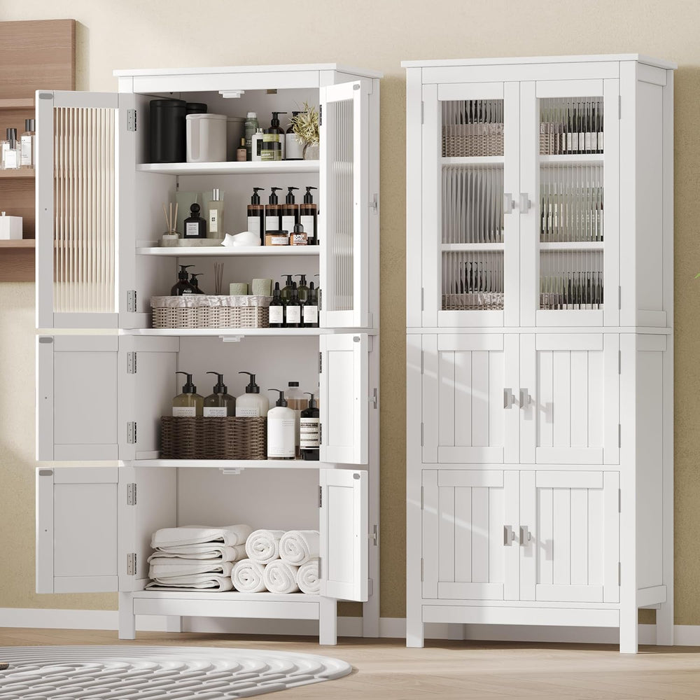 Akxomel 53.1" Tall Bathroom Cabinet 6 Doors Linen Floor Storage Cabinet