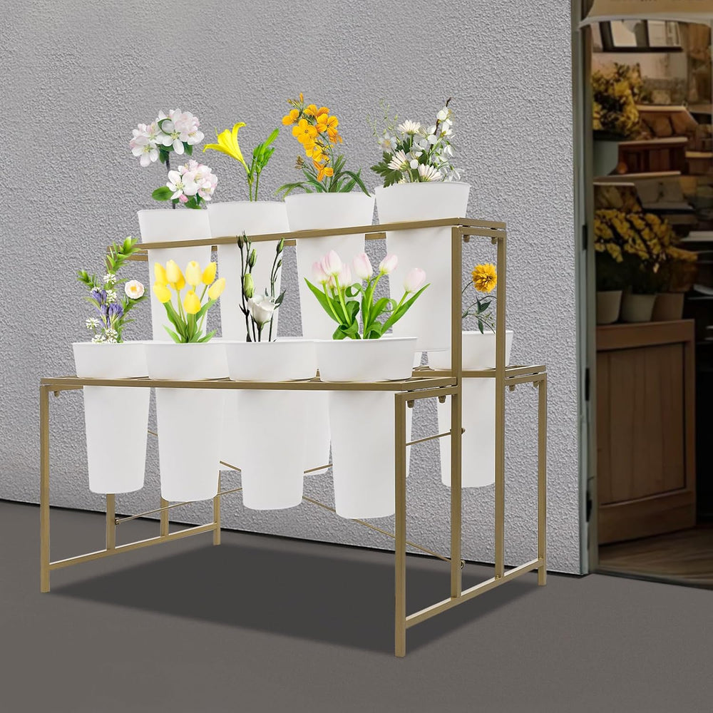 Flower Display Stand with 12pcs Buckets,3 Layers Moving Plant Stand Cart Shel...