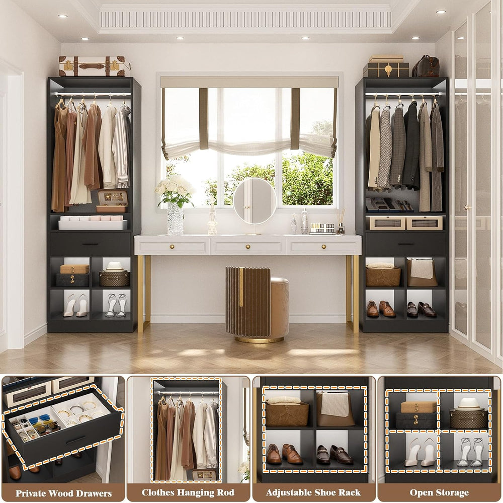 Unikito 50" W x 80" H Closet Organizer Storage System with 2 Hangin...