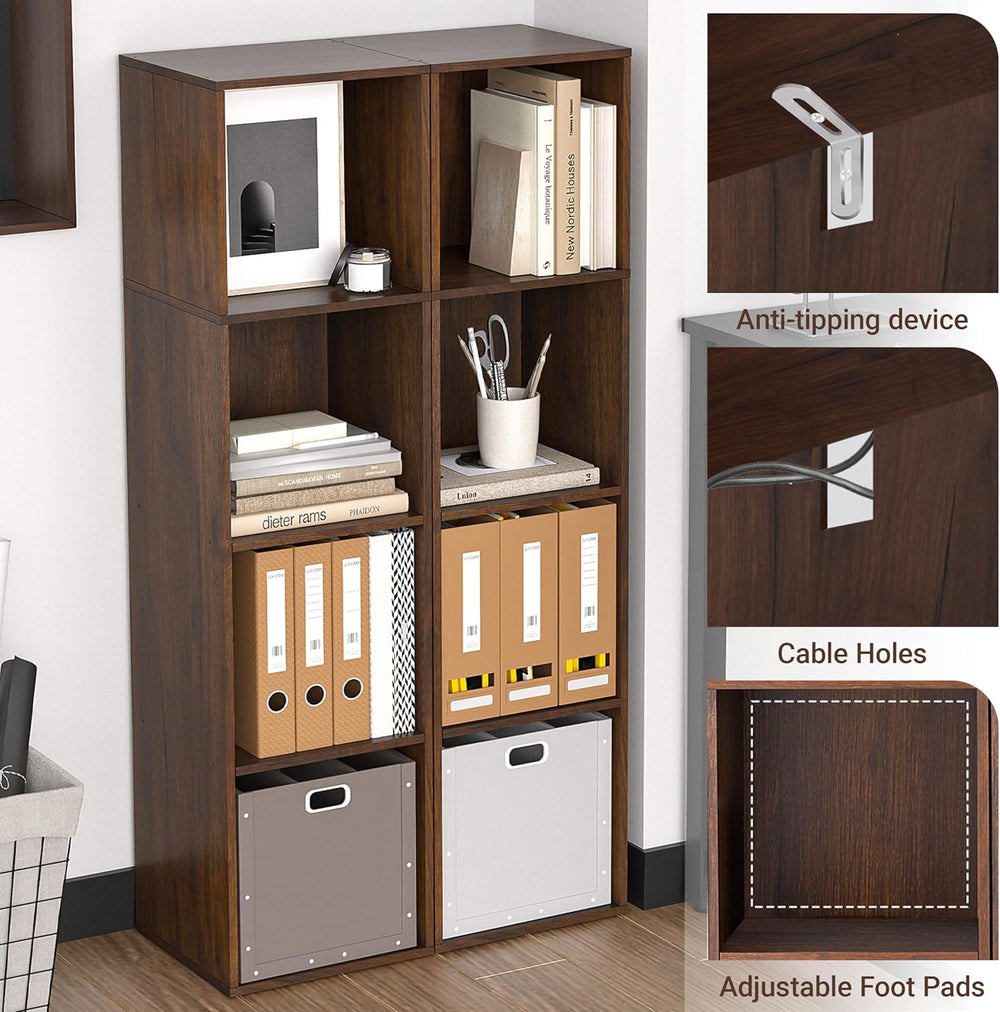 4Cube Storage Organizer, 4 Tier Cube Low Bookcase Freestanding Storage Displa...