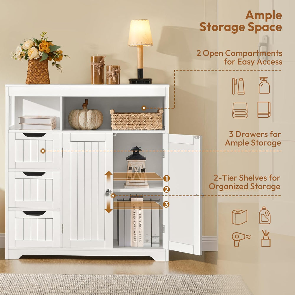 Yaheetech Small Bathroom Storage Cabinet with 3 Drawers & 2 Doors, White