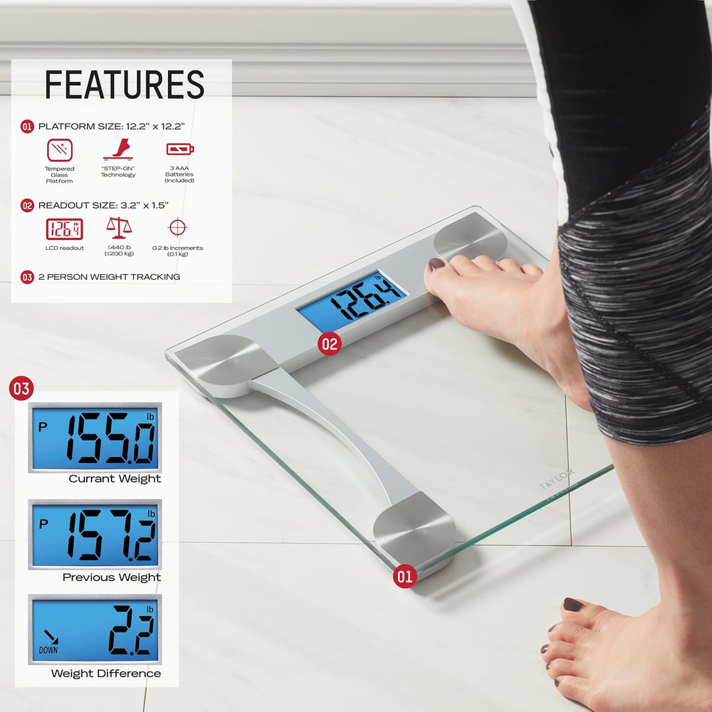 Taylor Digital Scales for Body Weight, Extra high 440 LB Capacity, Unique Blu...