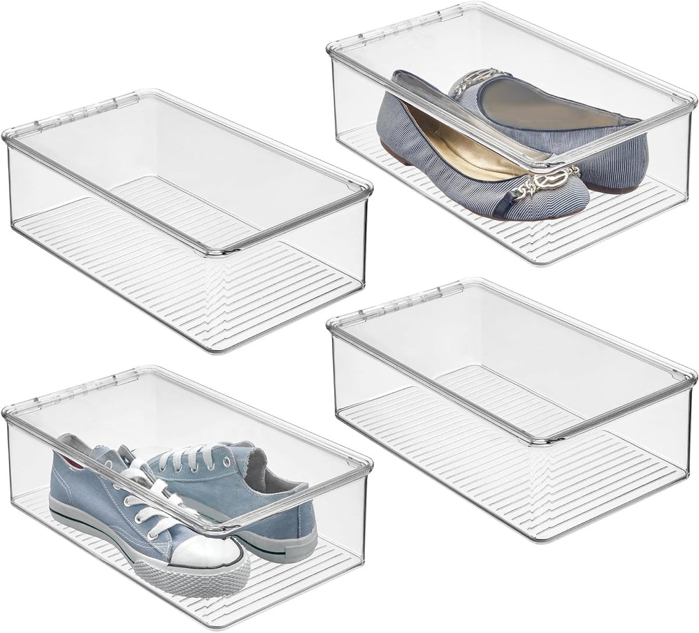 iDesign Stackable Plastic Shoe Box with Hinged-Lid, Set of 4, Clear