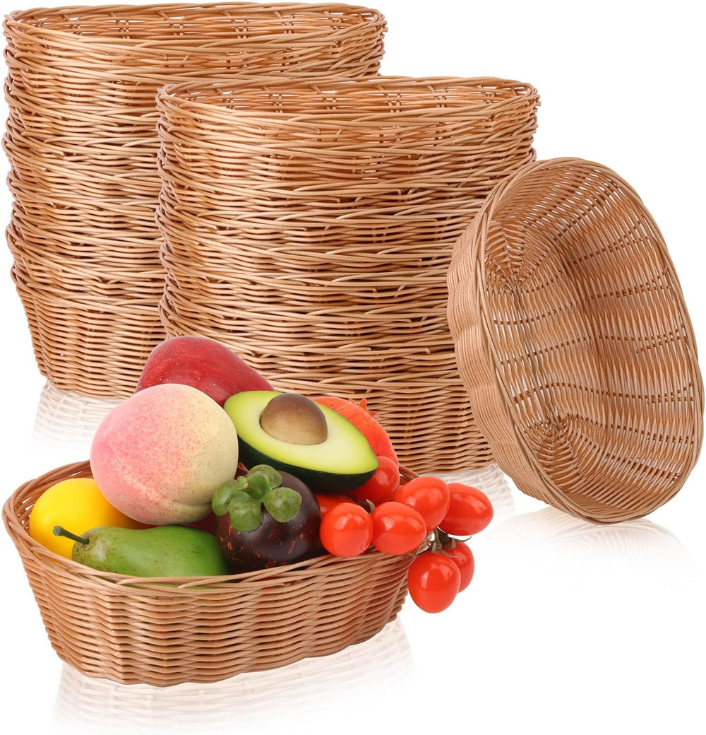 Geytetqi 20 Pack 10 x 7.5 x 2.75 Inch Oval Poly Wicker Bread Baskets Bulk, Pl...
