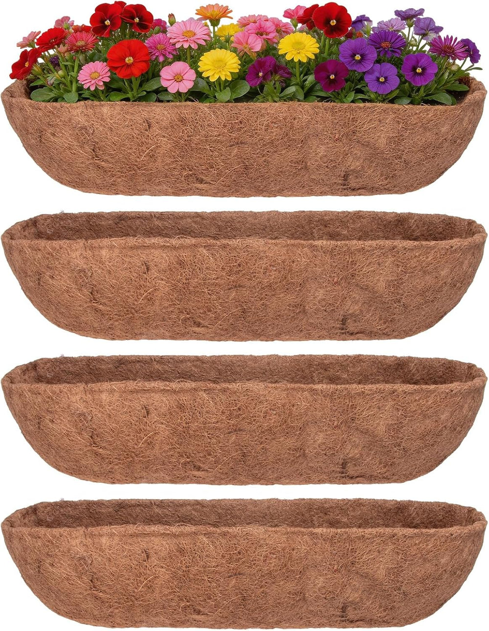 DUNCHATY 24 Inch Trough Coco Liners for Planters - 4 Pack Window Box Liners