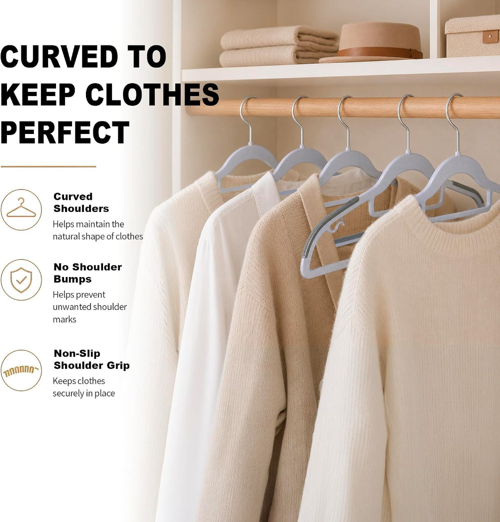 50 Pack Plastic Clothes Hangers, Non Slip, Gray