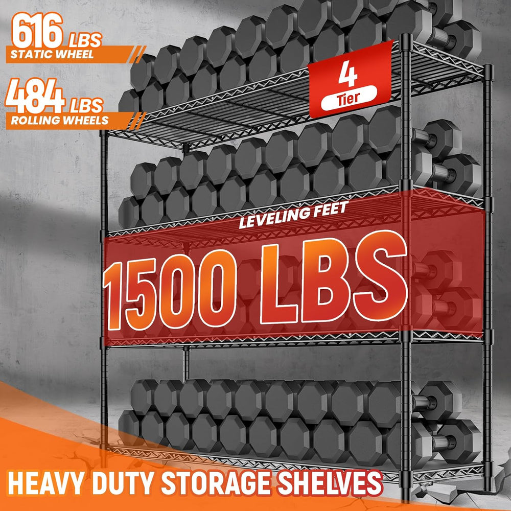 76.77" H Storage Shelves 1500LBS Metal Shelving Unit with Wheels, Adjust...