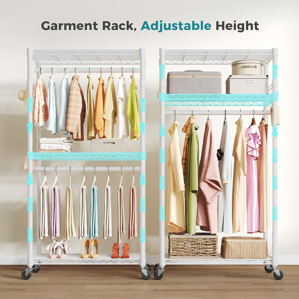 OLIXIS Rolling Clothes Rack, Heavy Duty Garment Rack, 29.5 IN, Metal White