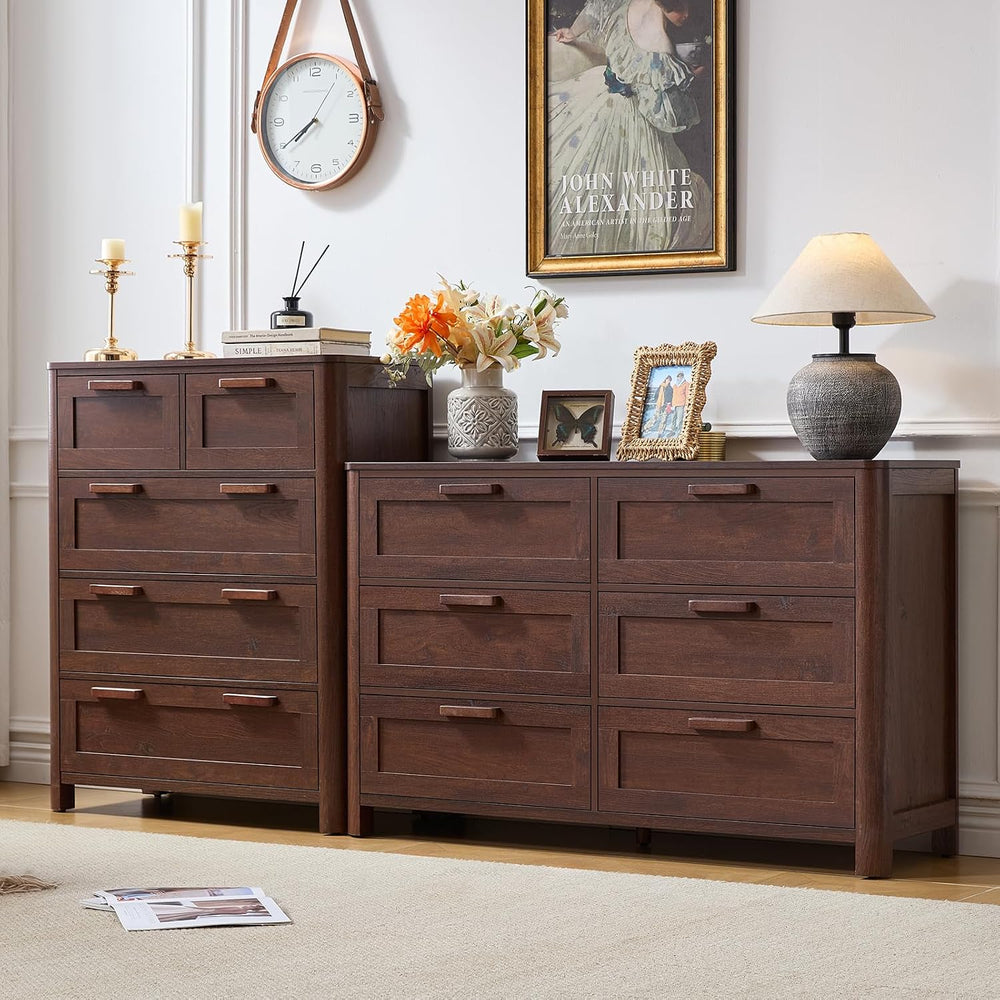 Joaxswe Farmhouse 6 Drawer Dresser for Bedroom, Walnut