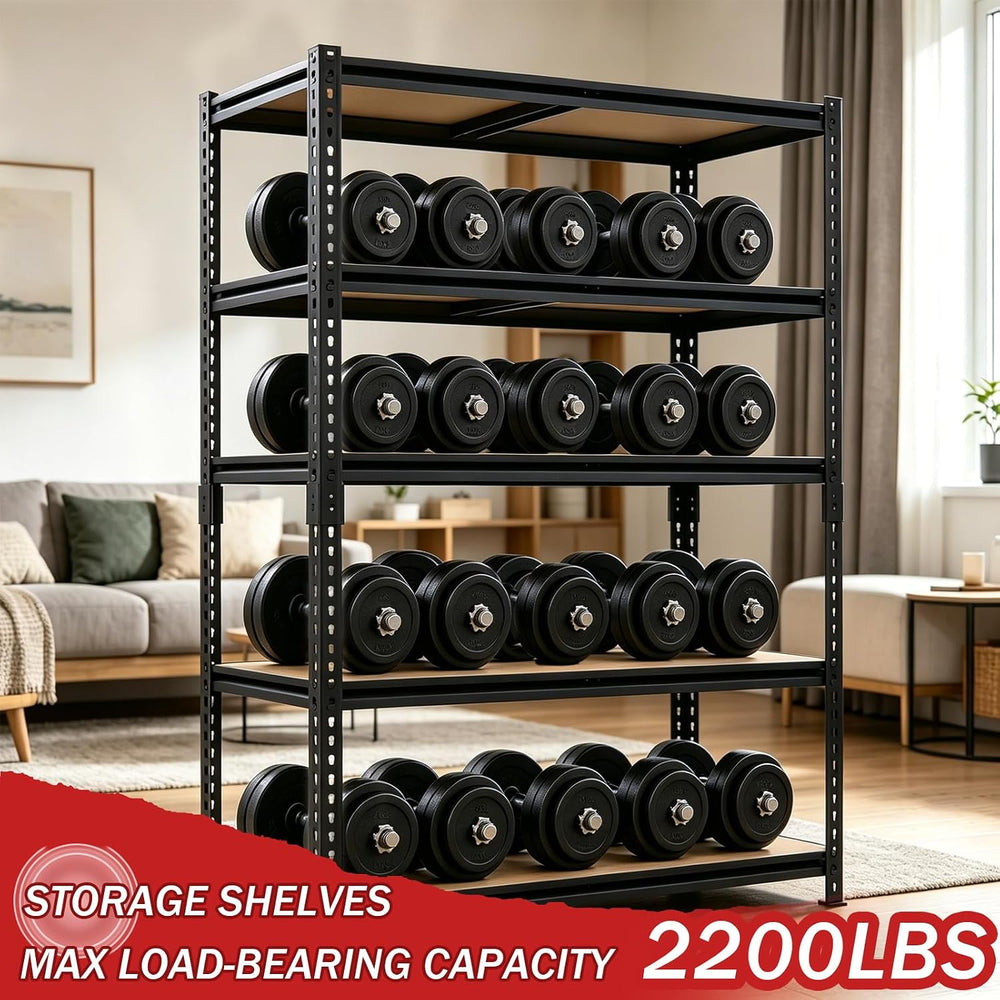 72" H Heavy Duty Garage Shelving, 2400LBS Capacity 5-Tier Storage Shelve...