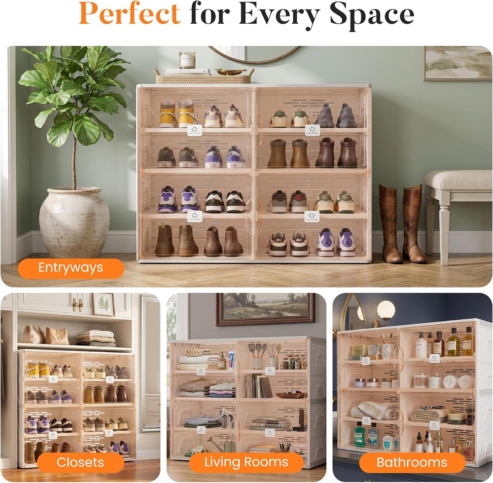 Foldable Shoe Organizer Storage Cabinet with Clear Magnetic Doors, Stackable ...