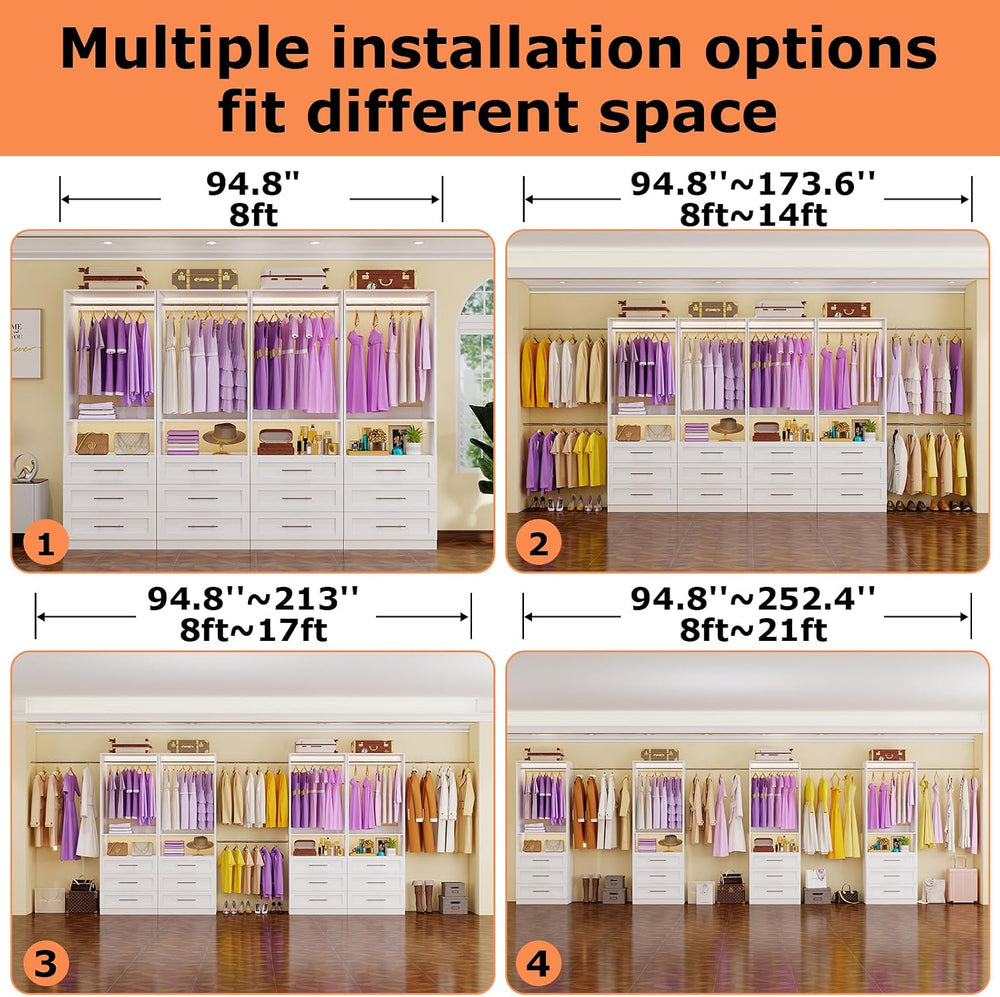 Westcity Closet System Set of 4, Closet System with 12 Drawers, 8 Rods & ...