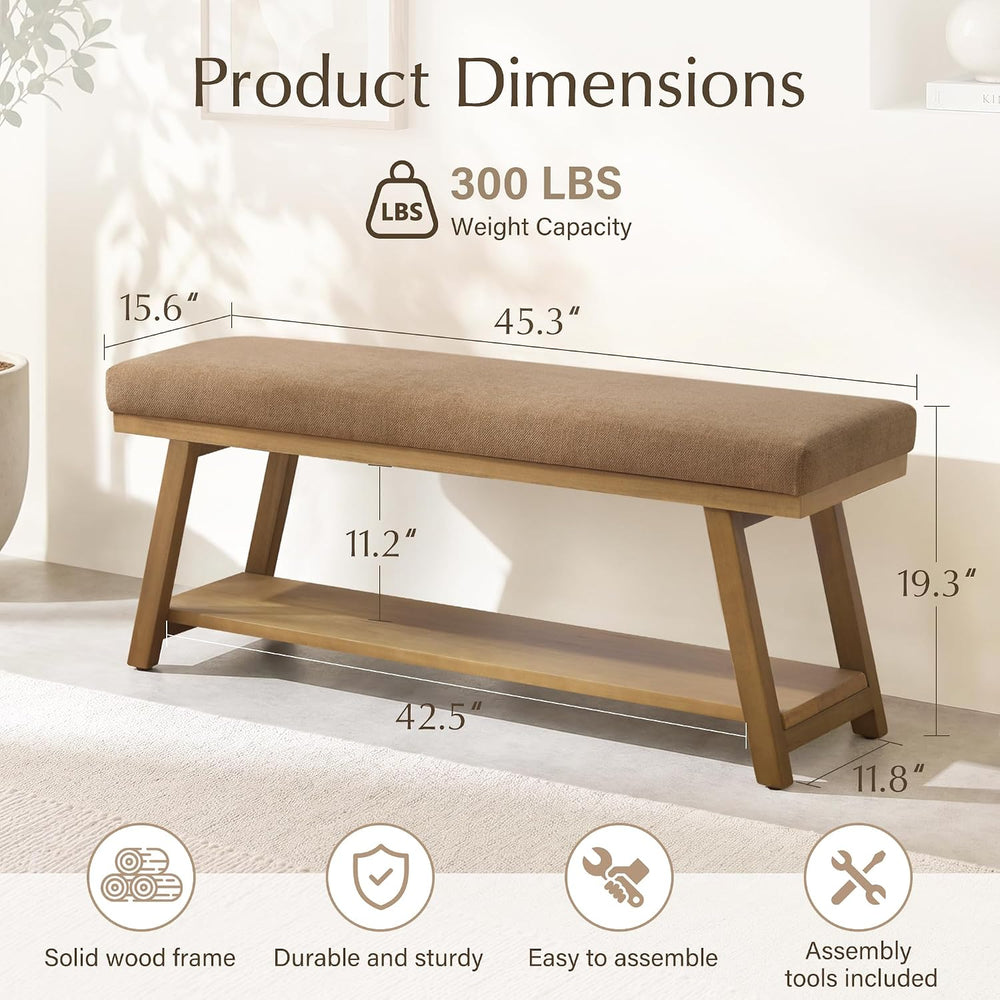 Zihanhome 45" Entryway Bench Upholstered Storage Bench for Bedroom(Brown)