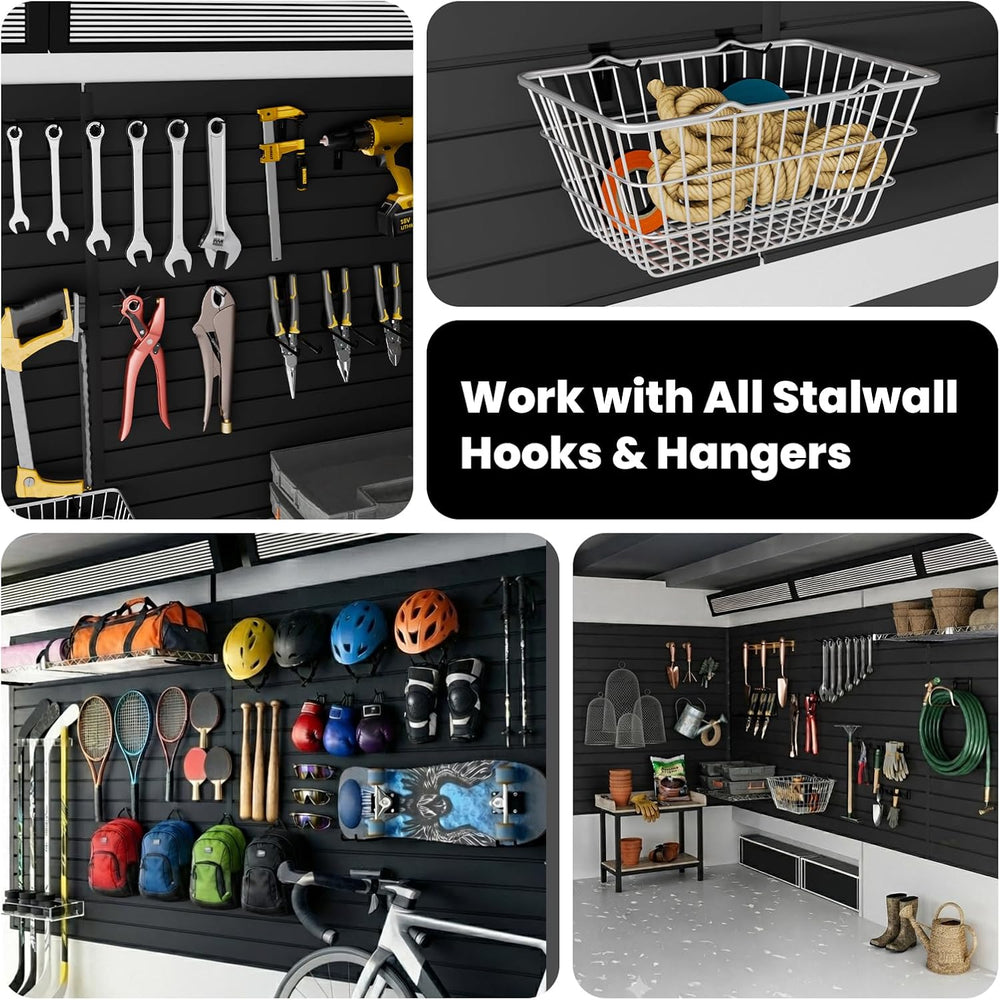 4x8 FT Slat Wall Paneling Wall Storage Systems with 14 Hooks (Black)