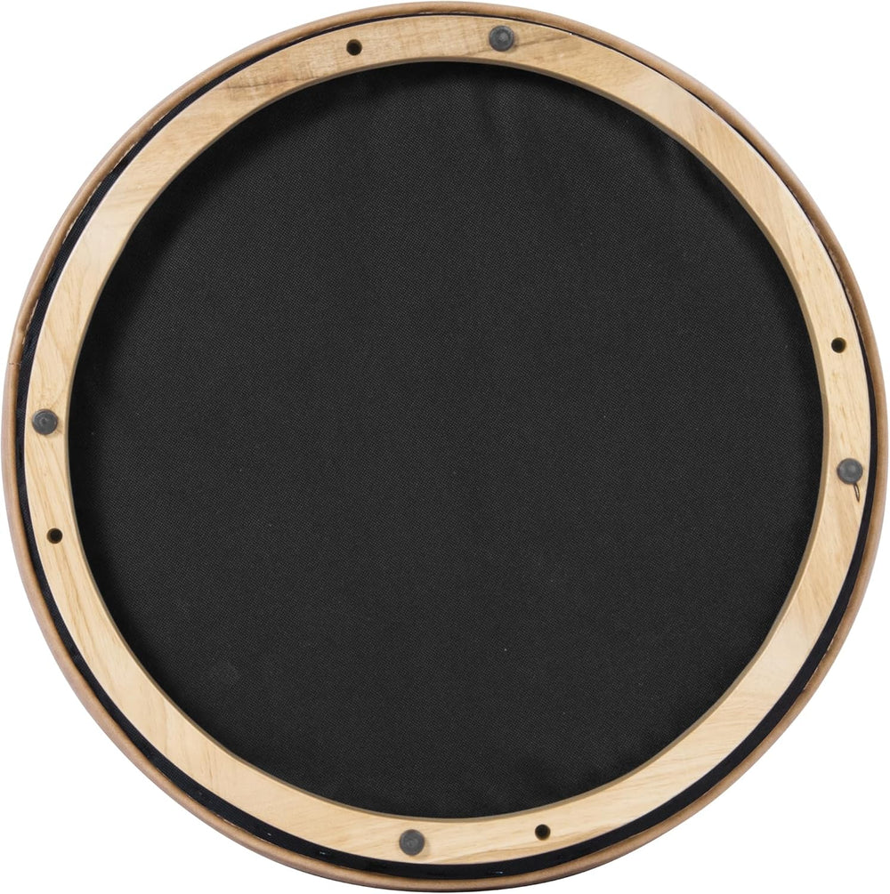 Spatial Order 22" Round Ottoman with Wooden Base - Sand Faux Leather