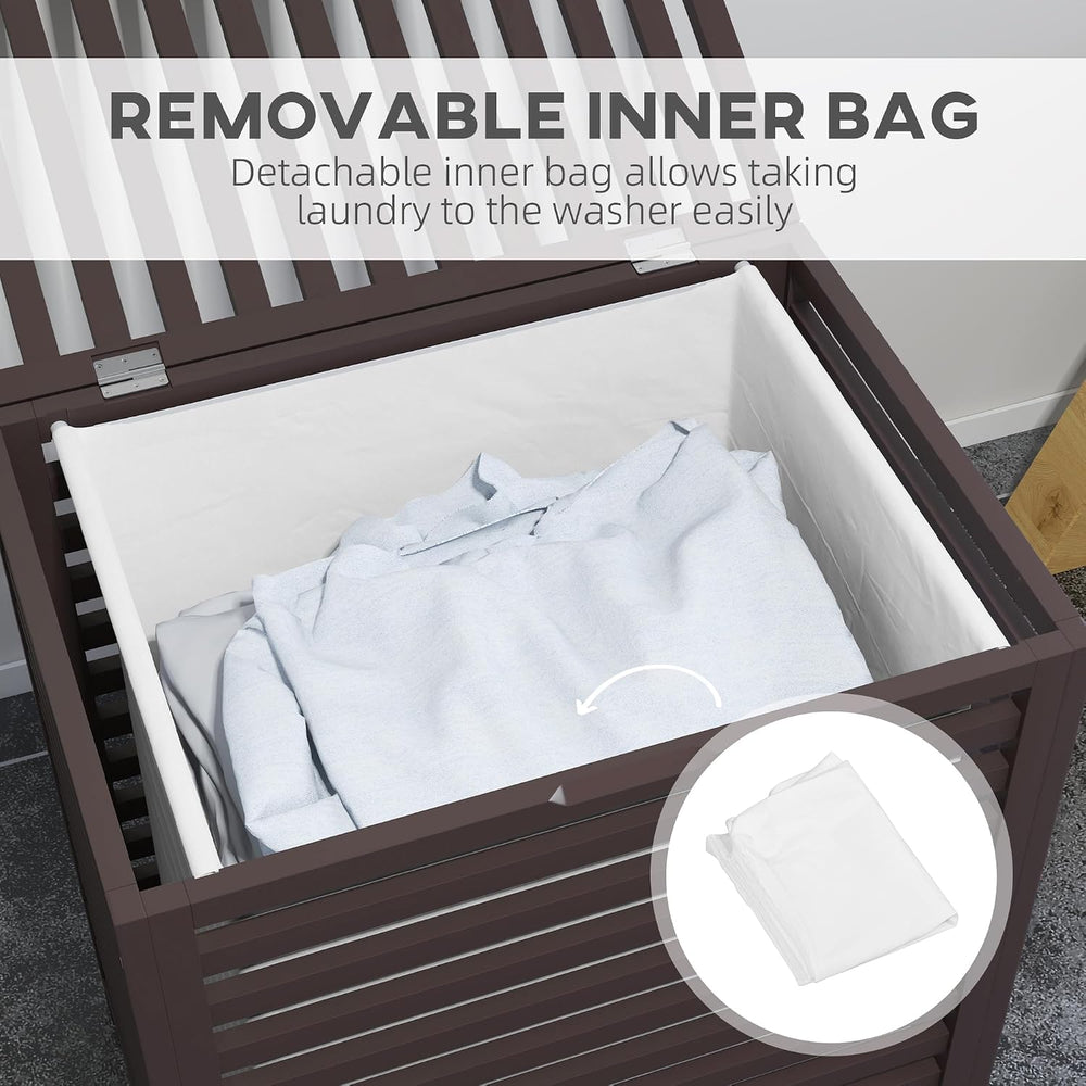 HOMCOM Bamboo Laundry Hamper with Lid 19.75 x 14.25 x 23.5 Inches Coffee