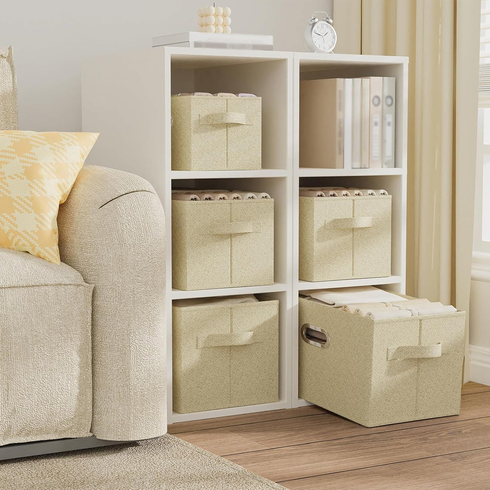 Storage Bins with Metal Grips,Grey and Beige,15x9.8x9.8in,4 Pack