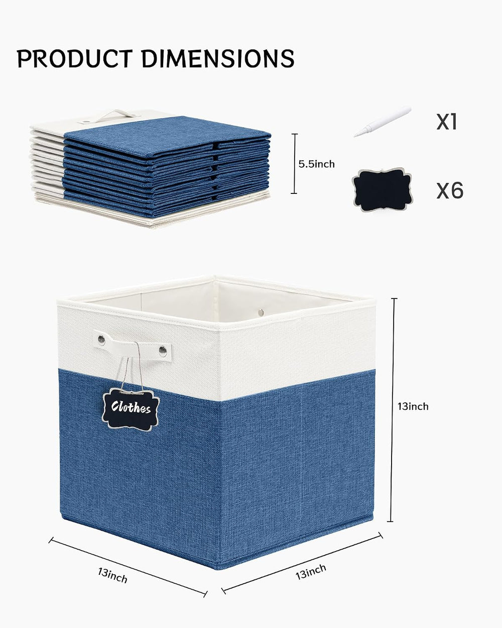 FinishingBo 13 inch Cube Storage Bins with Handles 6 Pack