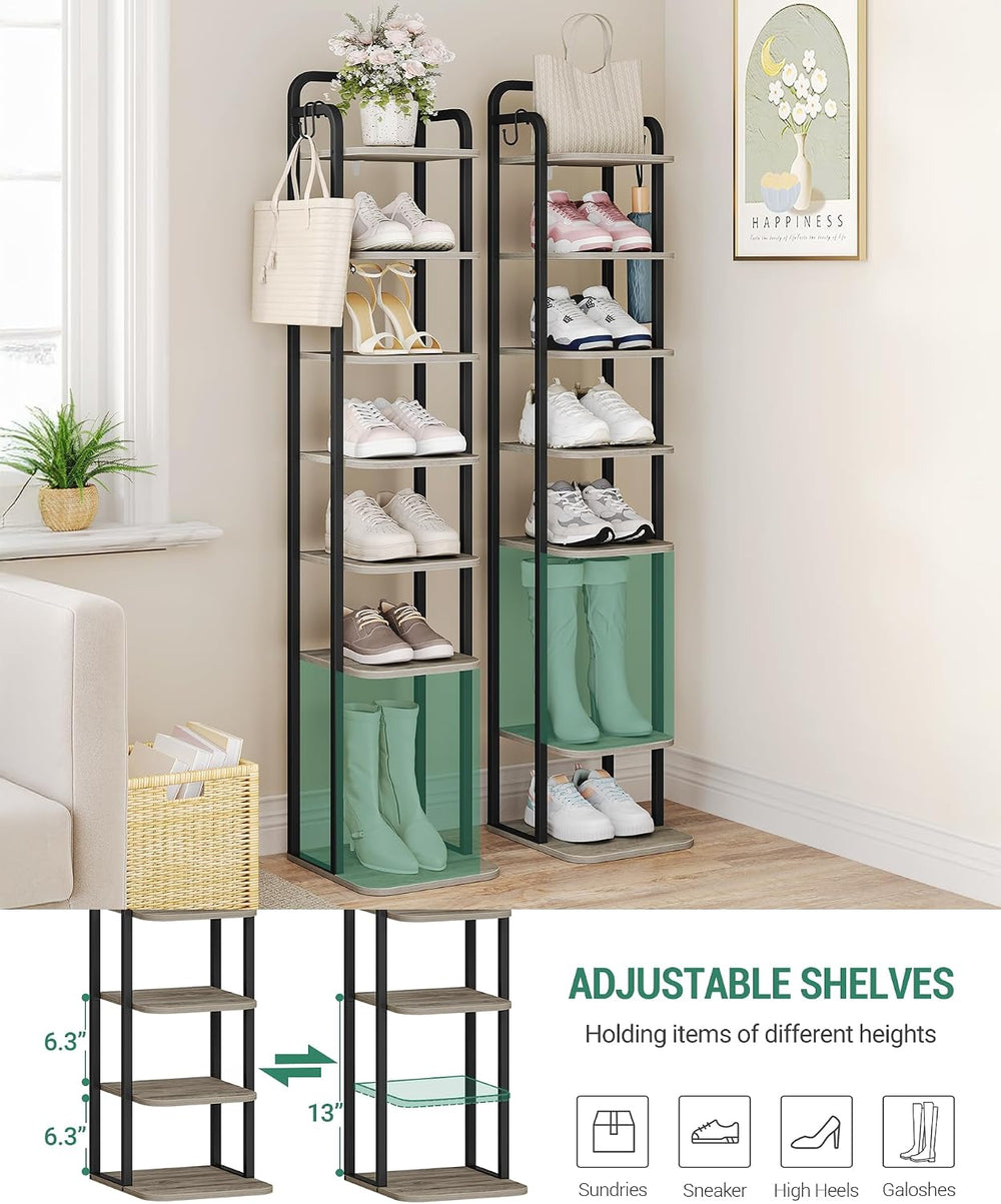 Hzuaneri 8 Tiers Vertical Shoe Rack, Narrow Shoe Tower, Tall Shoes Shelf with...