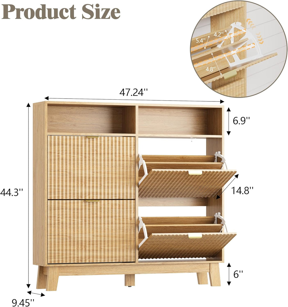 HUANLEGO Shoe Cabinet Storage for Entryway with 4 Flip Drawers, Fluted Narrow...